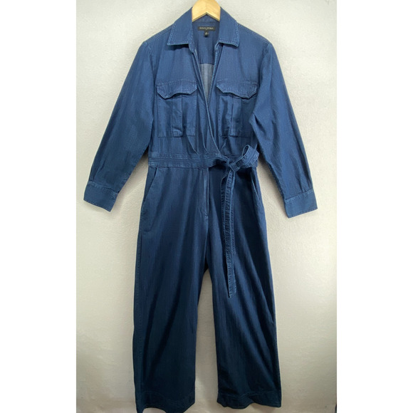 BANANA REPUBLIC Jumpsuit Womens 12 Denim Belted Coverall Cotton Blue - Picture 2 of 16